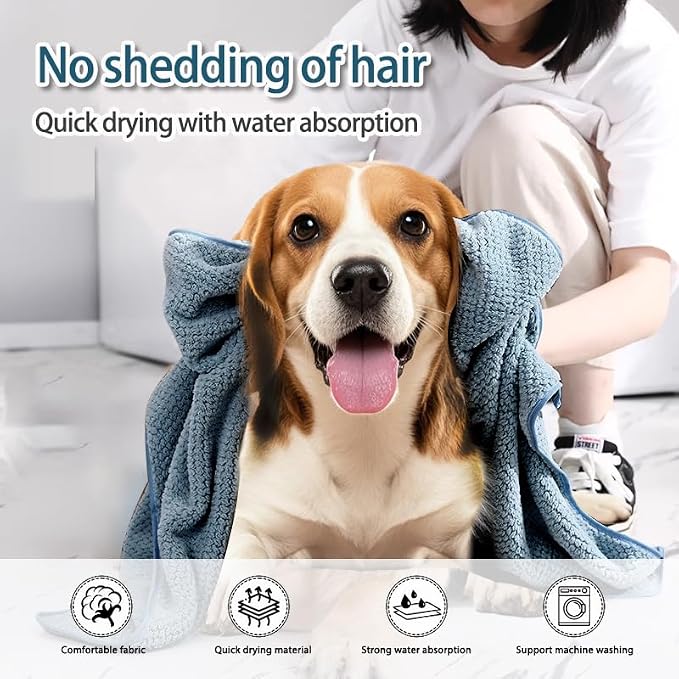 NVNAN Microfiber Dog Towel for Drying Dogs, 40 x 24 Inch Super Absorbent Pet Bath Towel, Soft Quick-Drying Grooming Towel for Small & Large Dogs, Cats, Puppies, Blue