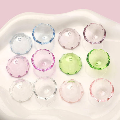 50Pcs Acrylic Clear Flower Bead Caps for Jewelry Making, Transparent Bell Charms, Semi-Round Floral Beads Bulk with Wavy Edge, Jellyfish Beads for Wind Chimes DIY Craft Key Chains-13 * 22mm