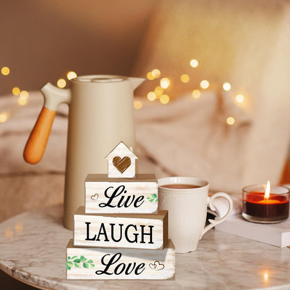 4 Pcs Sweet Home Table Decoration,Live Laugh Love Wooden Block Signs,Farmhouse Table Centerpiece for Living Room Entryway Table Mantel Kitchen Counter Decor