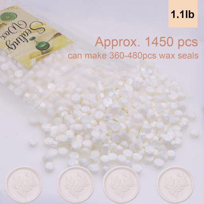 Andotopee Pearl White Wax Seal Beads 1450pcs (1.1lb), Premium Pearlescent Sealing Wax Pellets for Stamp Seals, Wedding Invitation, Letter Envelope, Thanks Card & Scrapbook DIY Crafts & Bridal Crafts