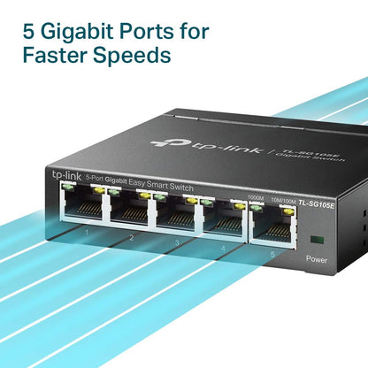TP-Link 5-Port Gigabit Ethernet Easy Smart Switch| Plug and Play | Desktop | Sturdy Metal w/Shielded Ports | Limited Lifetime Replacement (TL-SG105E), Black…