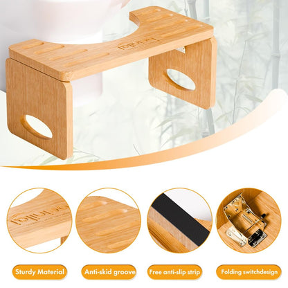 Beinilai Foldable Toilet Stool,7 Inches Poop Stool for Bathroom,Bamboo Toilet Stool Squat Adult,Potty Stool with Anti-Slip Strip