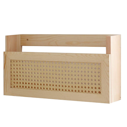 FIRADE Wood Magazine Wall Rack with PE Rattan Grid,Size 17.3" x 4" x 9.4",File Holder For Entryway,Living Room,Waiting Room,Kids’ room,Office