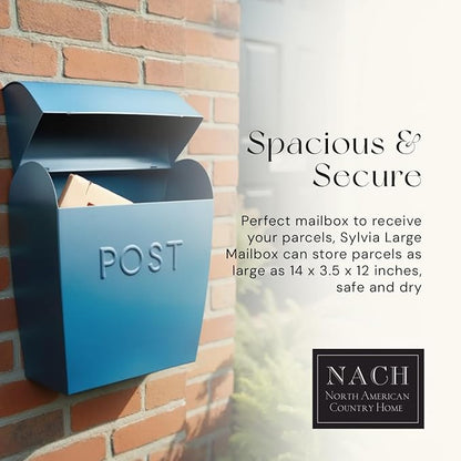 NACH Large Wall Mount Mailbox, 15.07 x 12.44 x 5.39 inches, Blue Mailboxes for Outside Wall Mount, Waterproof - The Sylvia Mailbox