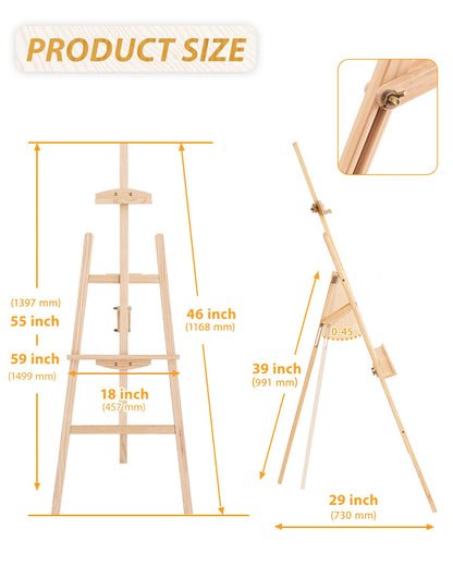 Foldable & Adjustable Art Easel Stand, Wooden Easel Art Easel for Painting Adult Artist Easel Stand for Painting Easle Floor Standing,Wood Easel Stand for Display Canvas Home Studio Classroom,Natural