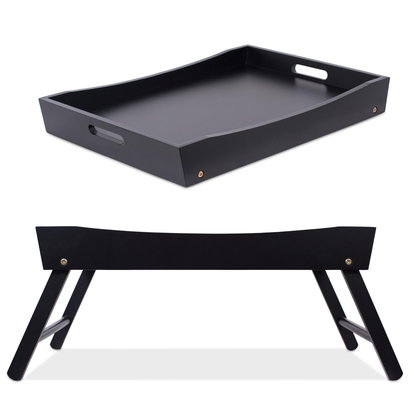 BIRDROCK HOME Wood Bed Tray for Eating | TV Tray with Folding Legs | Wide Breakfast Serving Lap Desk with Sides & Handles | Laptop Table | Foldable Study Writing Table | Adjustable Food Tray | Black