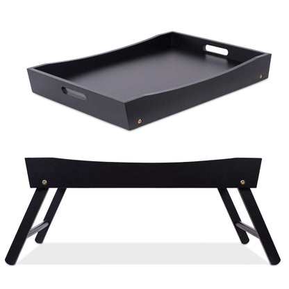BIRDROCK HOME Wood Bed Tray for Eating | TV Tray with Folding Legs | Wide Breakfast Serving Lap Desk with Sides & Handles | Laptop Table | Foldable Study Writing Table | Adjustable Food Tray | Black