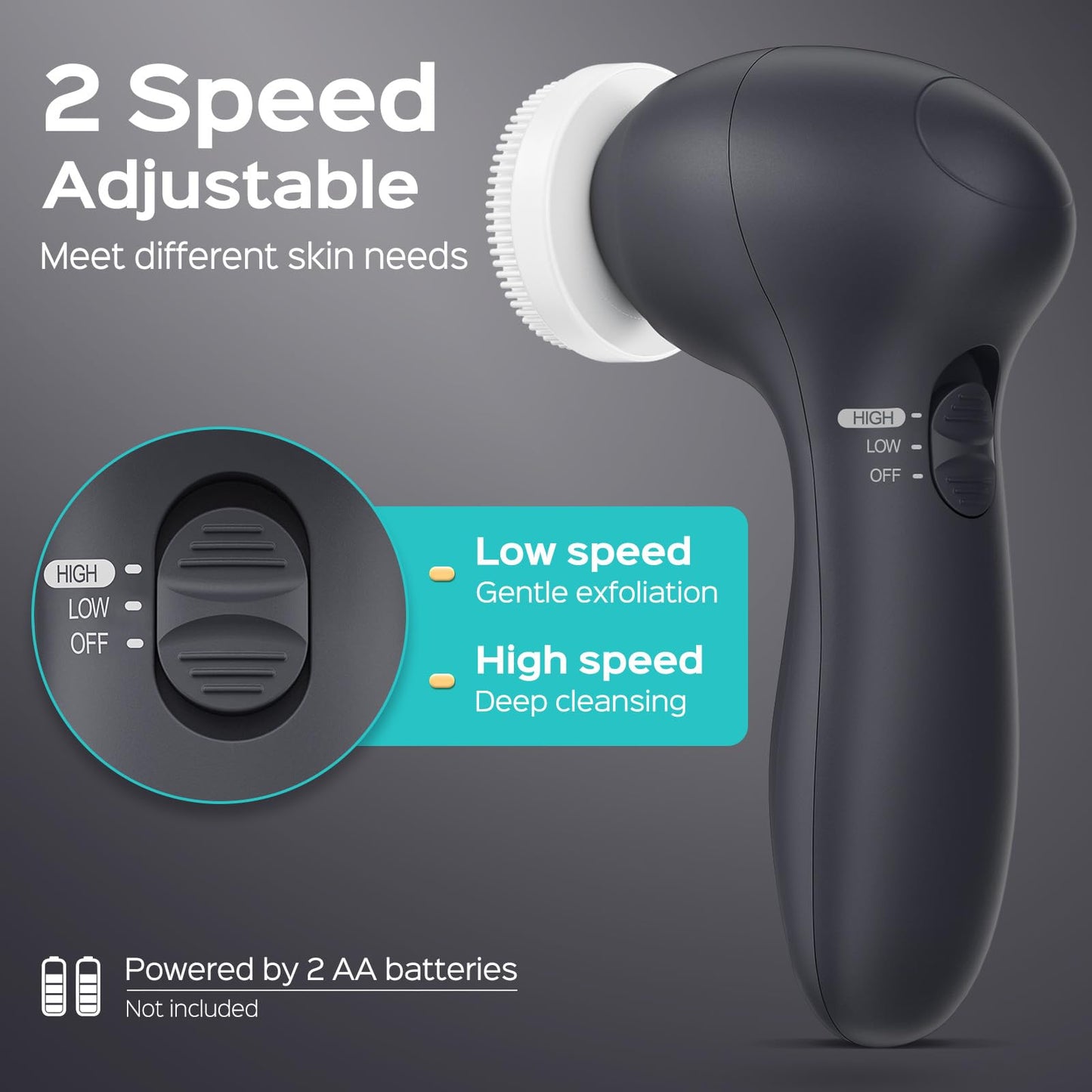 COSLUS Facial Cleansing Brush Silicone Face Scrubber: 2 in1 FBS-D Electric Exfoliating Massage Device Waterproof Deep Cleaning Exfoliation Rotating Spa Machine - Electronic Skin Care Wash Clean System