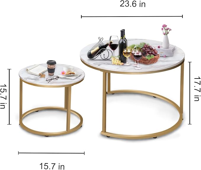 Garden 4 you Nesting Coffee Table Faux White Marble for Small Place 2 Sets Modern Furniture Living Room Sets End Side Table Night Stand for Bed Room Dining Room