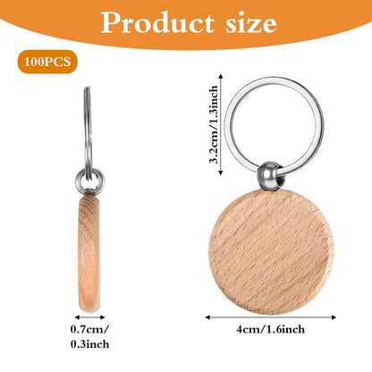 MAQUITA 100 PCS Wooden Keychain Blanks for Engraving, Wood Engraving Blanks Key Chain, DIY Wooden Key Ring Keys Tag