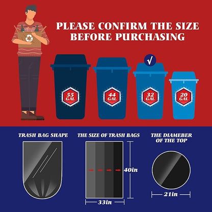 Teivio Trash Bags, 30-33 Gallon,