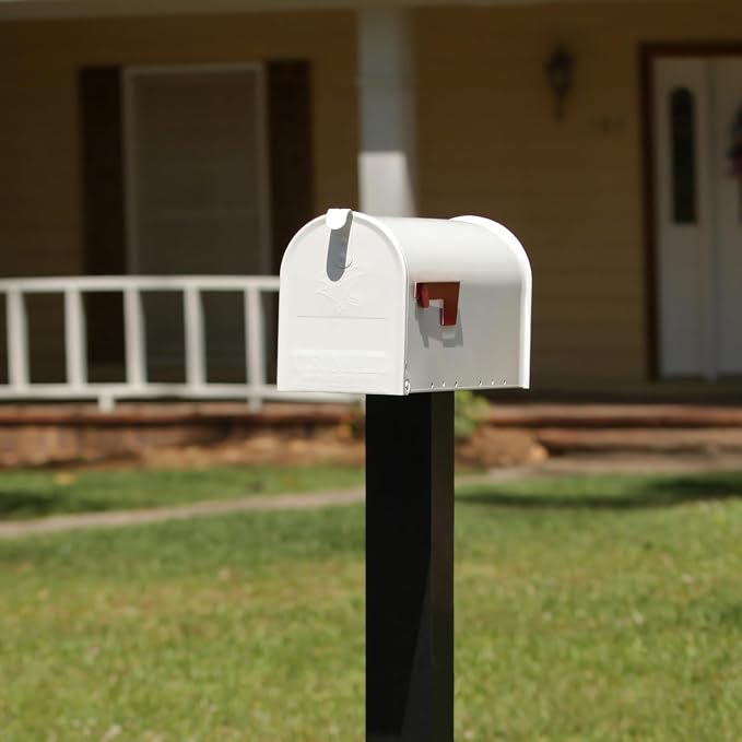 Plexon Mailboxes Classic Post Mount Mailbox - 20" L x 8.9" H x 6-7/8" W, Galvanized Steel, White, Rust-Resistant Powder Coated Finish