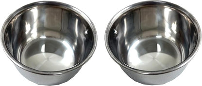 Lot of 2 Bird Parrot Cage Stainless Steel Seed Water Feeder Replacement 4-Inch Wide 2-Inch Deep Cups with Adjustable Cage Holders
