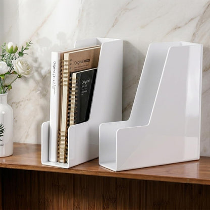 LALOBLUE White Vertical File Organizer, 4 Section Magazine Holder for Desk, Desktop File Folder Rack for Books, Magazines, Documents and Notebooks, Office Home School