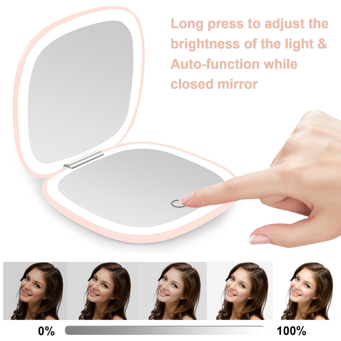 deweisn Compact Mirror, Lighted Travel Makeup Mirror with 1X/10X Magnifying Double Sided Dimmable Portable Pocket Mirror for Handbag, USB Charging(Black)