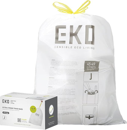 EKO 12.9 Gallon / 45-49 Liter, Extra-Strong Unscented Garbage Bags,