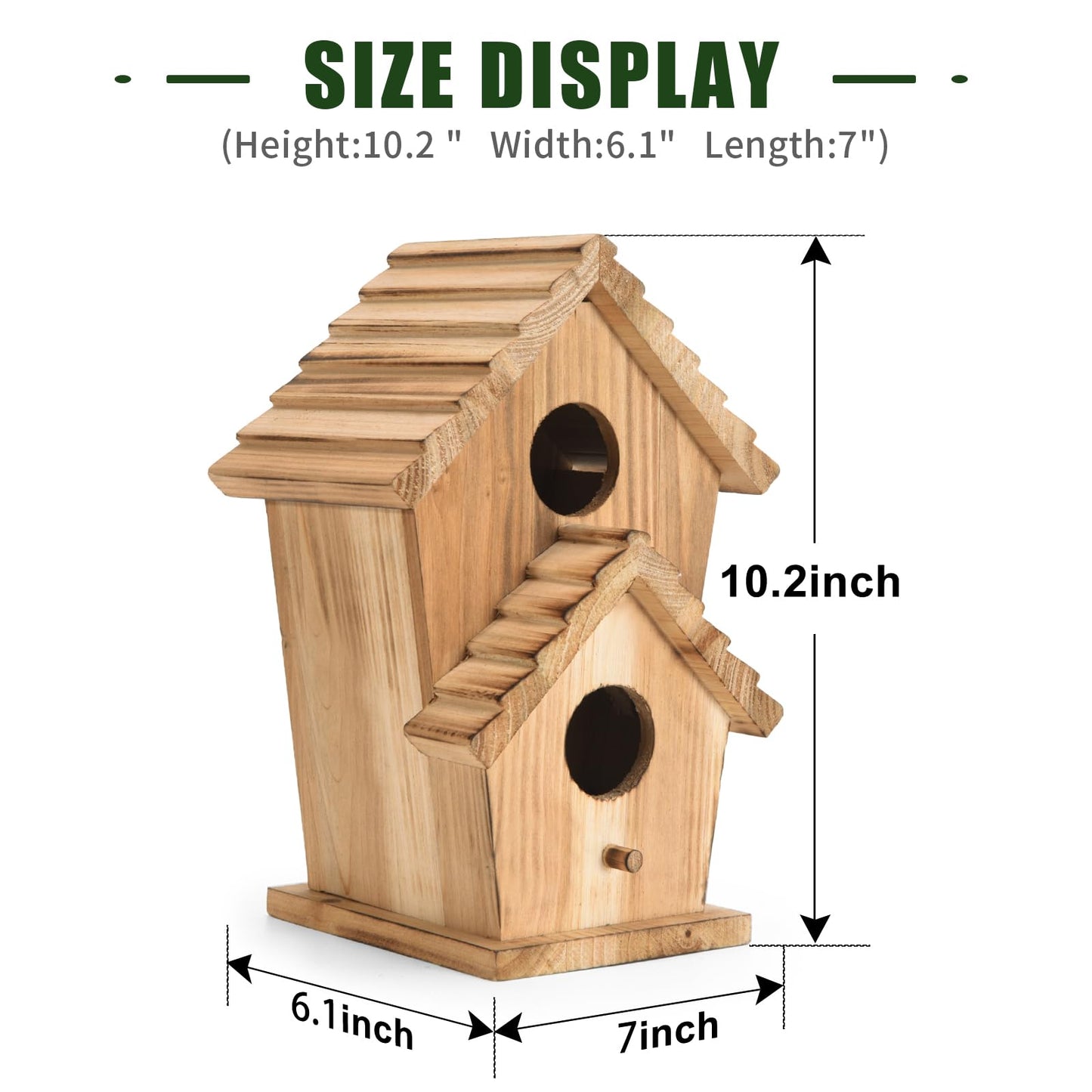Bird Houses for Outside, Wooden Outdoor 2 Hole Bird House, Can Accommodate 2 Bird Families Suitable for Bluebird,Finch,Cardinals, Garden Hanging Birdhouse No Assembly Required