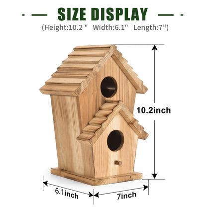 NATUREYLWL Bird Houses for Outside-2 Hole Wooden Outdoor Bird House,Wild Bird Box House,Nesting Box Birdhouse,Garden Bird Roosting