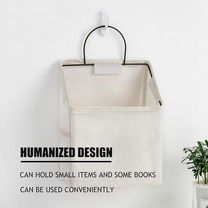 QULSE 2 Pcs Wall-Hanging Storage Bags, Desktop Organizer Basket Cotton Linen