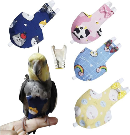 Bird Diaper Protective Parrot Nappy - 4 Pack, Reusable Flight Suit with Waterproof Inner Layer, Adjustable Shoulder Straps, Washable Cute Urine Wet Suit for Parakeet Conure (M)