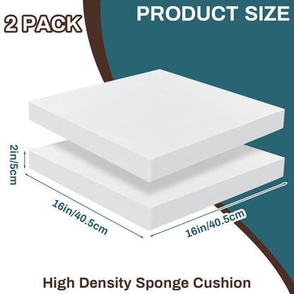 Frienda 2 Pack 2" x 16" x 16" Upholstery High Density Foam Cushion Replacement Square Cut to Size Foam Couch for Chair Couches Padding Shipping Packing DIY Cosplay Projects(White)