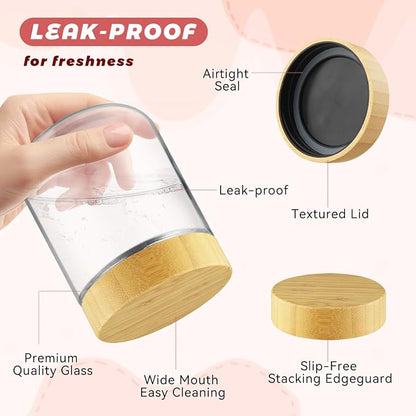 Wresty Empty Clear Glass jars with Airtight Lids Overnight Oats Containers Glass Food Storage Containers Glass Mason Jars For Yogurt Snacks Spice Sugar Jam And More (4 Pcs Bamboo Lids, 500ml/16.7oz)