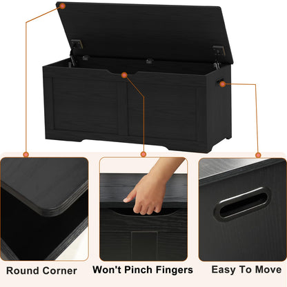 Timberer 39.4" Storage Chest, Wooden Storage Bench, Lift Top Toy Chest with 2 Safety Hinges, Large Toy Box, Entryway Bench for Living Room, Bedroom, Black