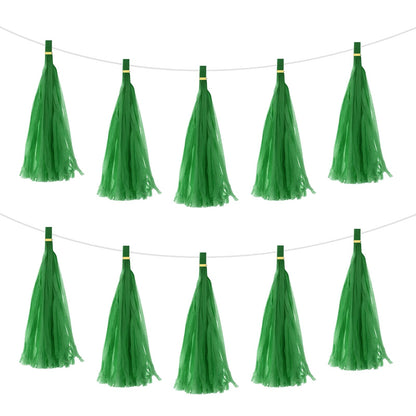 MECCANIXITY 50Pcs Dark Green Tassel Garland Banner with Rope Tissue Paper Tassels Party DIY Kits for Anniversary Wedding Birthday Party