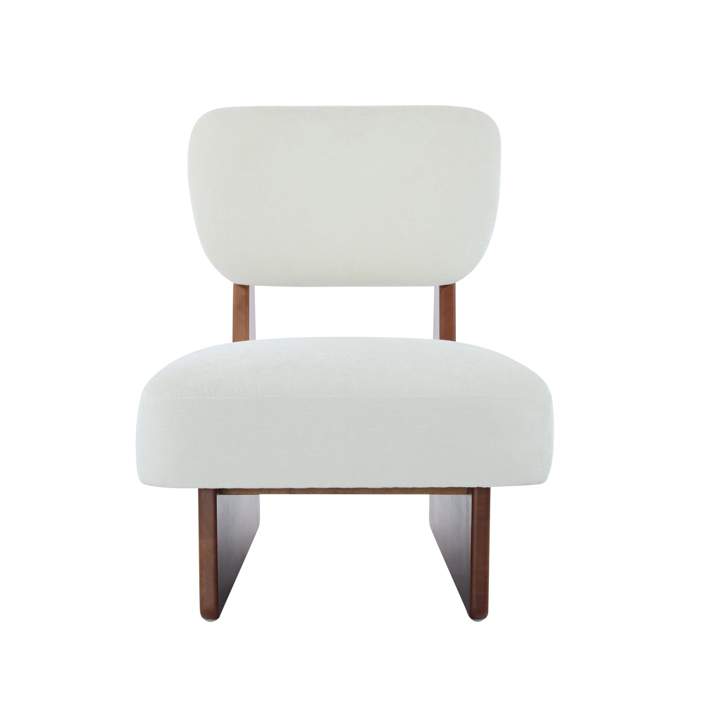 Christopher Knight Home Mores Low Profile Accent Chair Set of 2, Modern Living Room Armless Lounge Chair, Fabric Comfy Reading Chair for Bedroom, Wooden Frame and Thick Padded Seat, White+Walnut