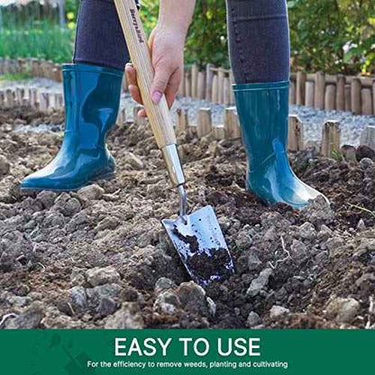 Berry&Bird Garden Trowel with Long Handle, 23.43in Stainless Steel Short Shovel with Wood Handled for Digging, Gardening, Transplanting, Planting and Weeding