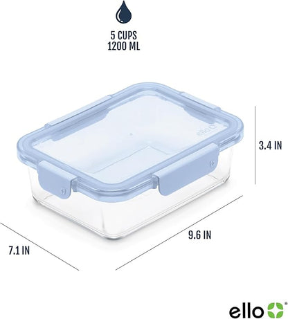 Ello Color Lock 5 Cup 10PC, 5 Pack Glass Meal Prep Sets Leak-Proof Glass Food
