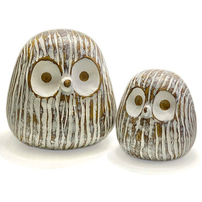 Huey House Chubby Night Owl Decor Statue Sculpture, Bookshelf Decor Accents, Boxed Set of 2, Rustic Brown & White, 3⅛ & 4⅓ Inch Decorative Resin Figurines
