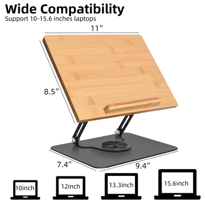 wishacc Premium Wooden & Metal Laptop Stand for Desk, Ergonomic Adjustable Computer Riser with Heat Dissipation, Foldable Portable Laptop Holder Compatible with MacBook Air Pro 10-17" Laptops