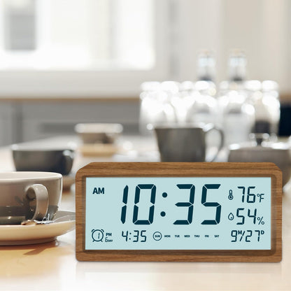 Smart Cute Digital Alarm Clock Snooze Wake Up Desk Clock Night Stand Clock Digital Bedside Tables Wood Alarm Clock for Heavy Sleepers Adults Large Display Alarm Clocks for Bedrooms Office Kids Toddler