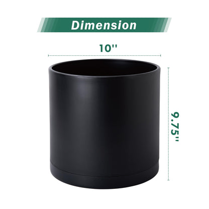 D'vine Dev 2 Pack 10 Inch Modern Plastic Plant Pots, Cylindrical Garden Planters for Plants with Drainage Holes and Saucers, Black, 74-Y-N-1