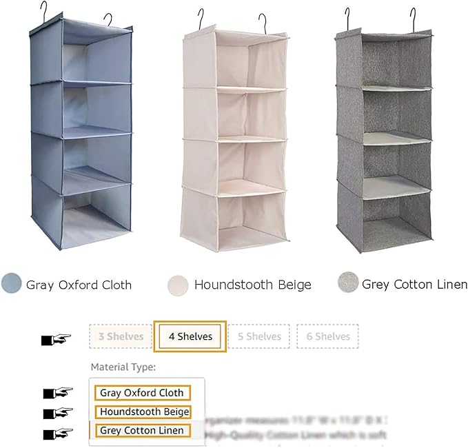 Hanging Closet Organizer and Storage, Foldable 4-Shelf Wardrobe Clothes Shelves