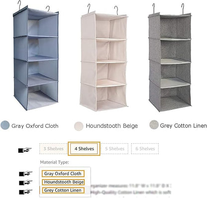 Hanging Closet Organizer and Storage, Foldable 4-Shelf Wardrobe Clothes Shelves