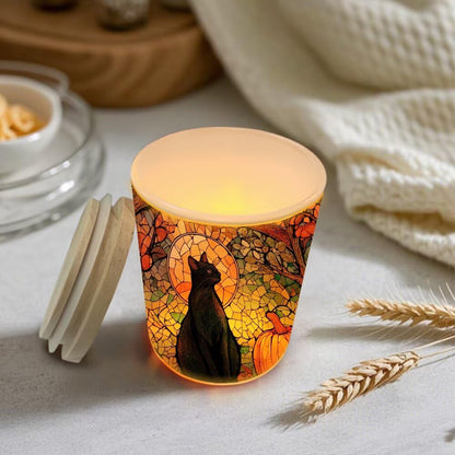 Cute Black Cat Tea Light Holder, Moon and Pumpkin Glass Jar Candle Holder, Home Decor Tea Light Jar, Great Gift for Friends, Mom, Wife