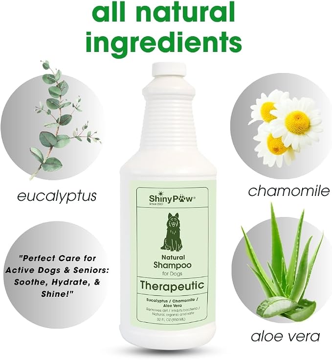 Shiny Paw Dog Shampoo Itchy Skin Relief | Hypoallergenic Dog Wash | Eucalyptus, Chamomile & Aloe Vera | Dog Shampoo Sensitive Skin & Smelly Dogs | (32 oz, Eucalyptus, Chamomile & Aloe Vera)