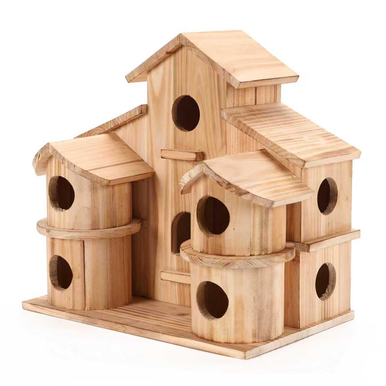 Bird Houses for Outside, Wooden 10 Hole Bird House for Multiple Birds, Hanging Birdhouse Nesting Box for Wren Finch Chickadee, Decorative Garden Bird Hotel