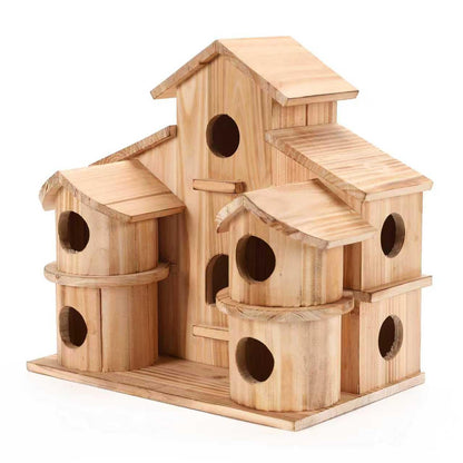 Bird Houses for Outside, Wooden 10 Hole Bird House for Multiple Birds, Hanging Birdhouse Nesting Box for Wren Finch Chickadee, Decorative Garden Bird Hotel