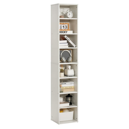 VEVOR 8 Tiers Narrow Bookshelf, 71 in Wooden Tall Open Bookcase with Height-Adjustable Shelf, Freestanding Display Storage Floor Bookcase Bookshelf for Library, Bedroom, Living Room, Office, White