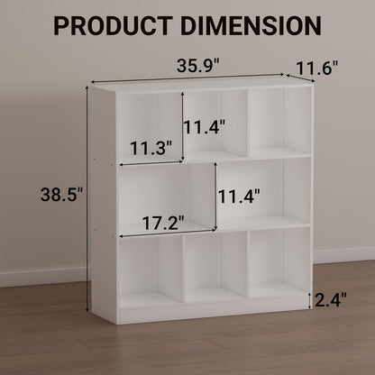 NewBeth 8-Cube Wooden Bookcase,3-Tier Freestanding Storage Cubes with Base,Multi-Purpose Open Shelving for Books,Toys,Bins,Decor – Home Office,Bedroom,Living Room Organizer (White, 8-Cube)