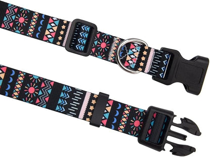 MarukoPet Dog Collar and Leash Set, Adjustable for Small Medium Large Dogs Puppy, Cute Design with Bohemia Floral Tribal Geometric Patterns Boys Girls Dog Collar(Black Bohemia Set,XS)