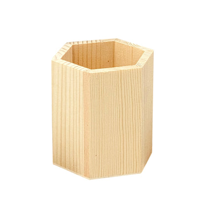 Cregugua 12 Pieces 4 Inch Wooden Pen Holder Hexagon shaped Unfinished Wood Pencil Holder for DIY Crafts (3x3x4 Inches)