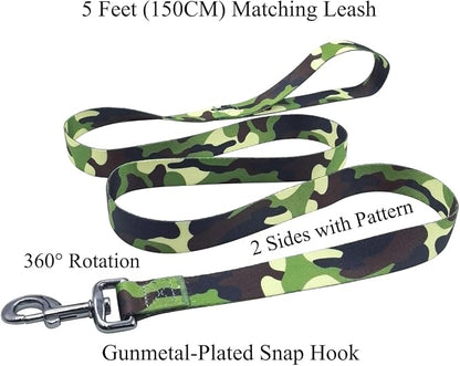 Dog Collar Leash Set, Camouflage Pattern, Polyester Material, Adjustable Collar and 5ft Matching Leash, for Puppy Dogs.(XS, Camo)