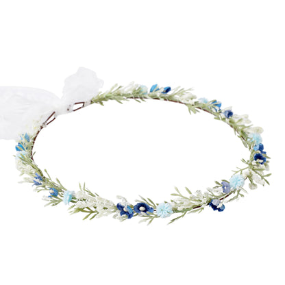 KorViSHOW Blue Flower Crown Headband, Artificial Renaissance Floral Headpiece, Fairy Elf Forest Flower Hairband for Women Girls Maternity Birthday Wedding Renfaire Festival Party Hair Accessories