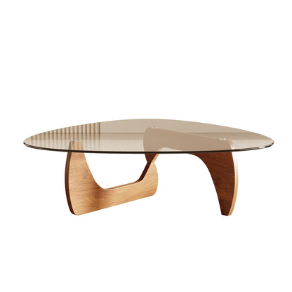 Honyee Morden Coffee Table, 42.5" x 28.5" x 16.1" Triangle Tempered Glass Top for Living Room, Color: Natural Wood