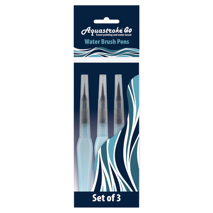 Aquastroke-Go Water Brush Pens for Watercolor Painting Set of 3 Aqua Pen Synthetic Bristle Paintbrushes for Water-Soluble Paint, Inks, Pencils & More