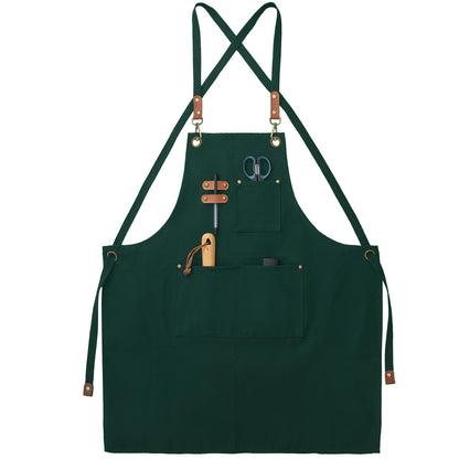 FunChaos Canvas Aprons, Chef Aprons, Work Aprons for Men Women, Adjustable Strap Aprons with 3 Pockets, Apron for Servers Kitchen Cooking Baking Artist Painting, Cross Back